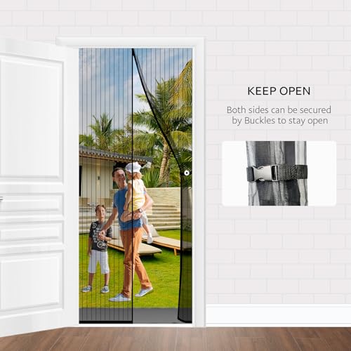 Image of YRH Fly Screen Balcony Door Magnetic 65 x 200 cm - Insect Protection Balcony Door, Fly Screen Door Magnetic with Side Buckles, Durable Mesh, Black