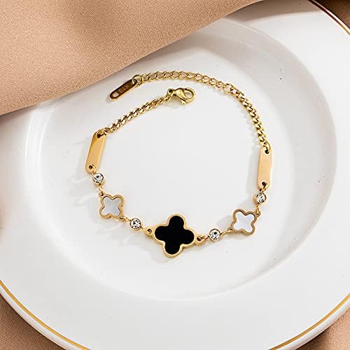 ESTART 18K Gold Plated Adjustable Four Leaf Clover Bracelet Fashionable Titanium Steel Bracelet Gift for Women Birthday Mothers Day Valentines Day