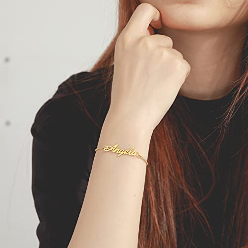 MRENITE 10k 14k 18k Solid Gold Personalized Name Bracelet – Dainty Name Plate Bracelet - Custom Any Name Fine Jewelry Gift for Women Adults Wife3