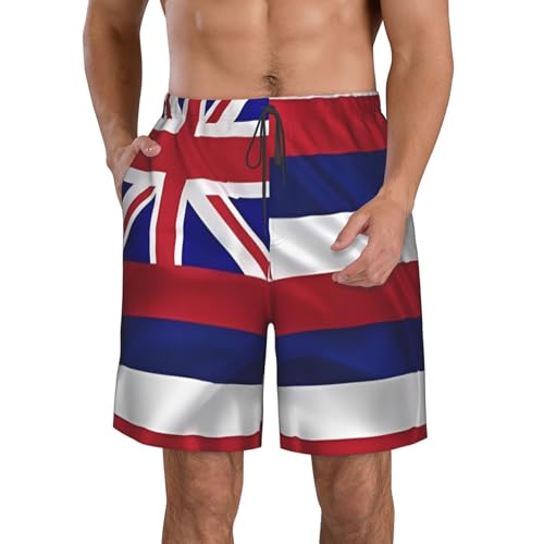 Flag of Hawaii American Men's Beach Pants-Quick-Dry & Comfortable Mens Beach Shorts for Men, Perfect for Surfing and Everyday Wear White