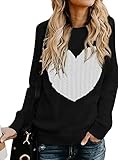QIXING Women's Pullover Sweater Round Neck Long Sleeve Heart-Shaped Sweater Black-White-Large
