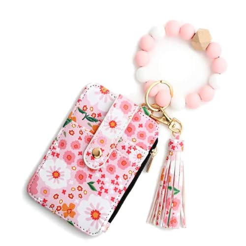 Repertoireof Boho Beaded Wallet Keychain, Womens Boho Beaded Wallet, 𝐁oho Style Wristlet Keychain Card Holder