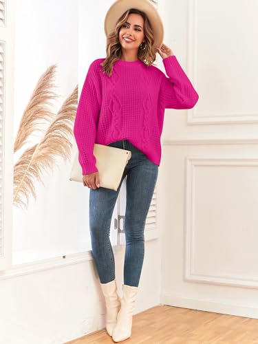 Image of ZAFUL Womens Sweater Cable Knit Oversized Sweaters Crewneck Long Sleeves Casual Knit Pullover Tops