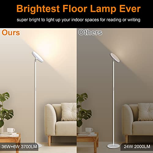 Floor Lamp, 42W 3700Lm Modern Torchiere Sky Led Lamps, Super Bright Tall Standing Pole Light With Remote, 5 Color Temperatures, Memory Function & Touch Control For Living Room, Bedroom, Office(White) #TOP2