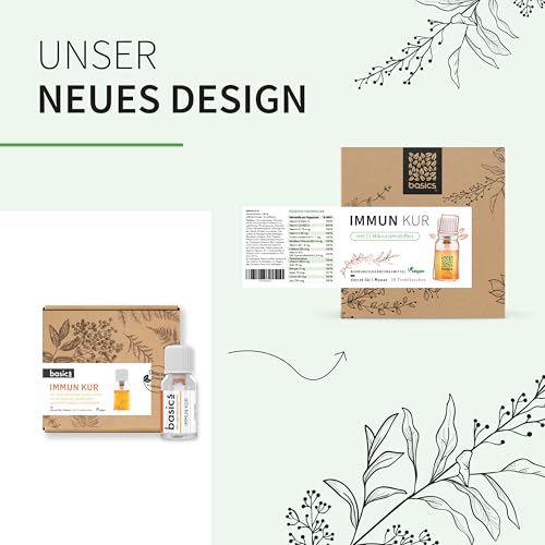 IMMUN KUR - Immunsystem stärken mit basics - Monatskur, 30 x 10ml Fläschchen - Hochdosiert, Kombination aus 15 Mikronährstoffen. Ohne unerwünschte Zusätze - Vegan - Laborgeprüft