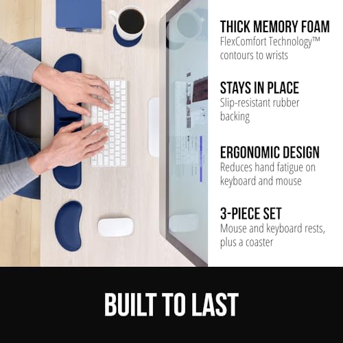 Image of GORILLA GRIP Silky Memory Foam Keyboard Wrist Rest for Computer and Mouse, Ergonomic Typing Support Pad, Desk Office Supplies, Gaming Accessories, Hand & Arm Mousepad Cushion and Coaster Set Navy Blue