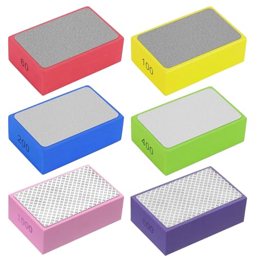 BORISCA 6 Pièces Éponge de Ponçage, Blocs de Ponçage, Tampon de Polissage Diamant, Éponges à Poncer, Cale a Poncer Diamant pour Carreaux, Céramique, Verre, Pierre (60#100# 200# 400#600#1000#)