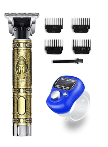 Image of Professional Hair Trimmer For Men -Golden Plastic Body,Cordless,4 Guide Combs,USB Rechargeable,Men'S T9 Golden -Zero Gap Beard & Hair Clipper With Guide Combs & Brush &Telly Counter FREE