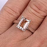 1.00 Carat Desinger Emerald Cut Peachy Pink Morganite Engagement Ring on 10k White Gold on Sale