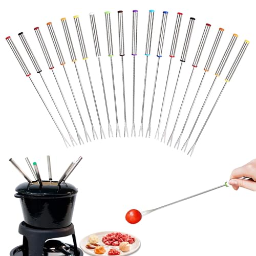 Mengger Fonduegabeln Edelstahl 18 stücke 24 cm Spieße Fondue Gabel mit Edelstahlgriff für Käse Schokoladen Braten Marshmallows Fleisch Obst...