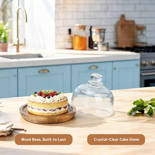 2 Pack Ultra Mini Wooden Base Cake Display Stand with Glass Dome,Cloche Clear Glass Bell Jar Cover for Dessert Cheese Candy Plants Succulents (4.1 x 3.7 inch) - Thumbnail 7