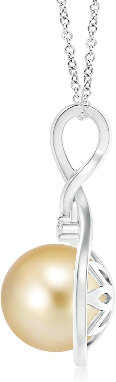 Angara Golden South Sea Pearl Pendant for Women | Round Golden South Sea Cultured Pearl Diamond in 14K Solid Gold/Platinum With 18" Chain | June Birthday, Anniversary, Gemstone Jewelry Gift - Image 2