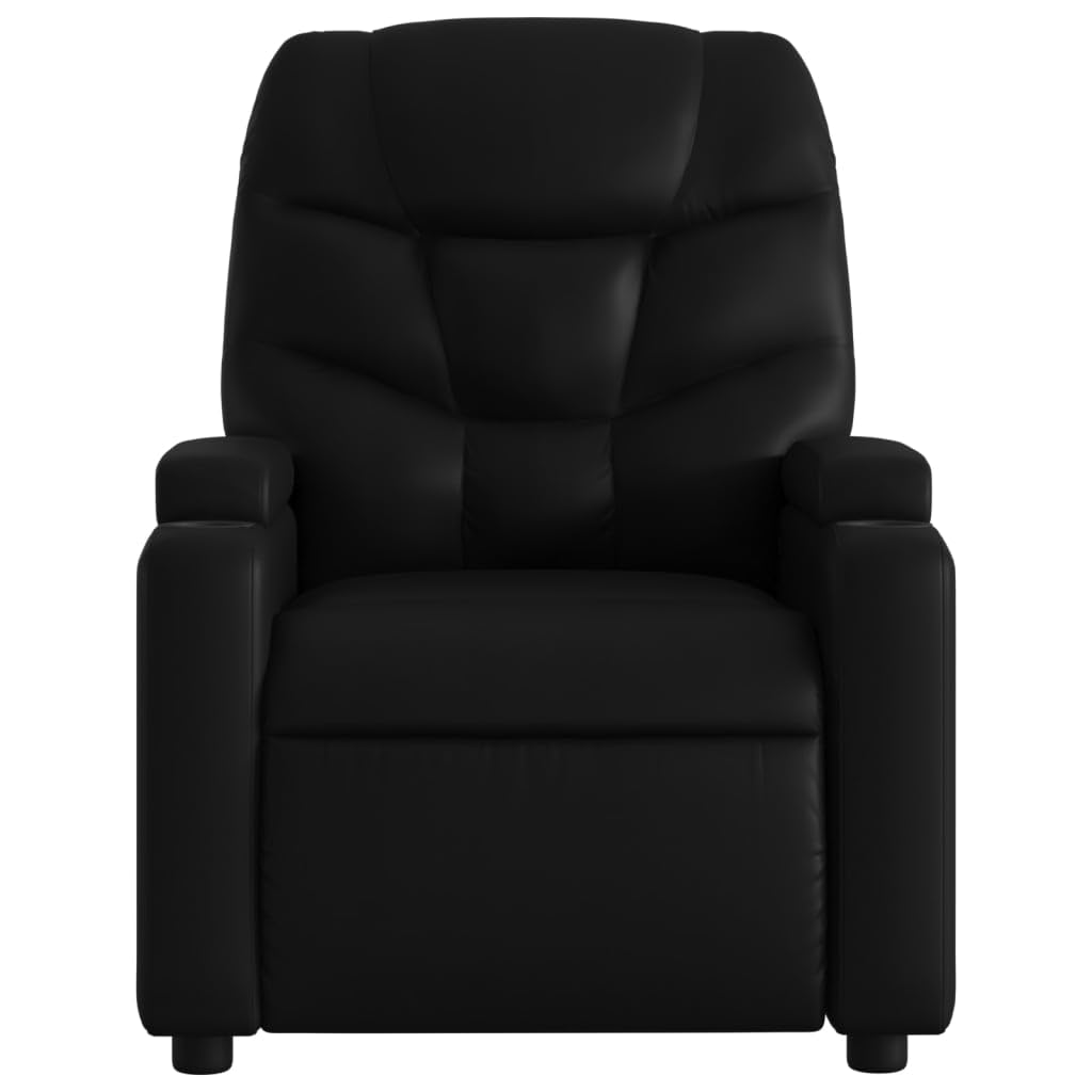 Sillón elevador eléctrico reclinable negro de piel sintética con 6 puntos de masaje, función de elevación y vibración, portavasos y bolsillo lateral