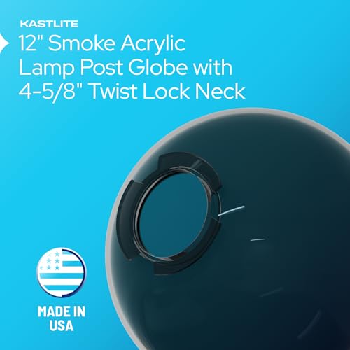 Image of KASTLITE 12 inch Smoke Acrylic Lamp Post Globe, 4-5 /8in Twist Lock, US Made