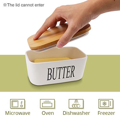 Foto von AngLink Butterdose Porzellan, Butterschale für 250 g Butter Keramik Butterdose Emaille mit Deckel, Weiß