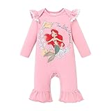 Disney Princess Jumpsuit for Infant Baby Girl Character Print Long-sleeve Ruffled Bell-bottomed Romper, Pink, 0-3 Months