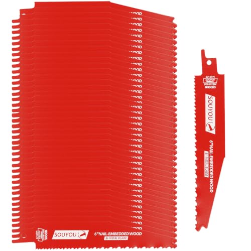 Souyou 50-Pack 6 Inch 6/12 TPI Bi-Metal Reciprocating Blades