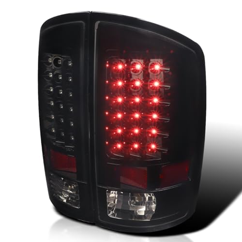 SPEC-D TUNING Glossy Black Smoke LED Tail Lights Compatible with 2007-2008 Dodge Ram 1500, 2007-2009 Dodge Ram 2500/3500, Left + Right Pair Assembly