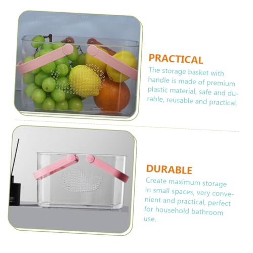 Panier de rangement de bain 35x25 cm rose transparent avec poignée
