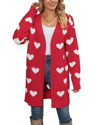 Image of Alsol Lamesa Women's Long Sleeve Heart Cardigan Sweaters V Neck Open Front Knit Coat