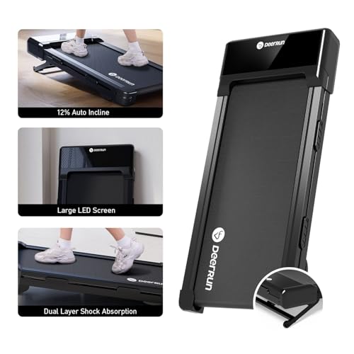 Image of DeerRun Walking Pad Treadmill with Incline, 12% Auto Incline Under Desk Treadmill, 3.0 HP, 300 lb Capacity, Portable Treadmill for Home Office, Remote & App Control