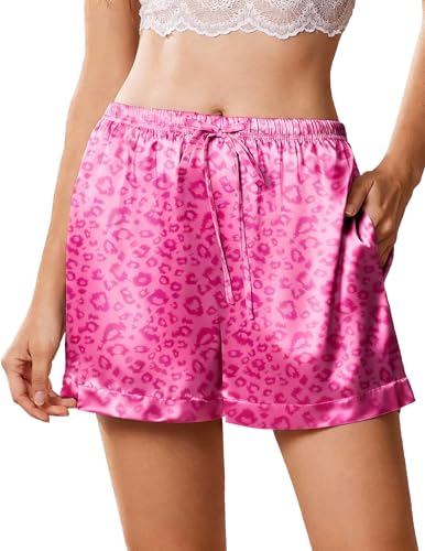 Image of Ekouaer Womens Silk Satin Pajama Short 2026 Summer Casual Sleep Shorts Lounge Sleep Pj Short with Pockets Soft Lounge Shorts