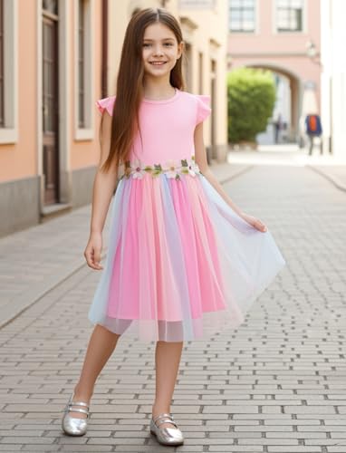 PATPAT Girl's Tulle Dress Tutu Party Birthday Poster Formal Fancy Flower Princess Dresses3