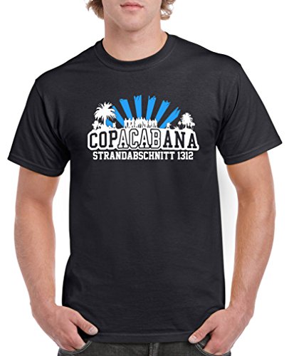 Comedy Shirts - Copacabana Strandabschnitt 1312 - Herren T-Shirt - Schwarz/Weiss-Blau Gr. XL