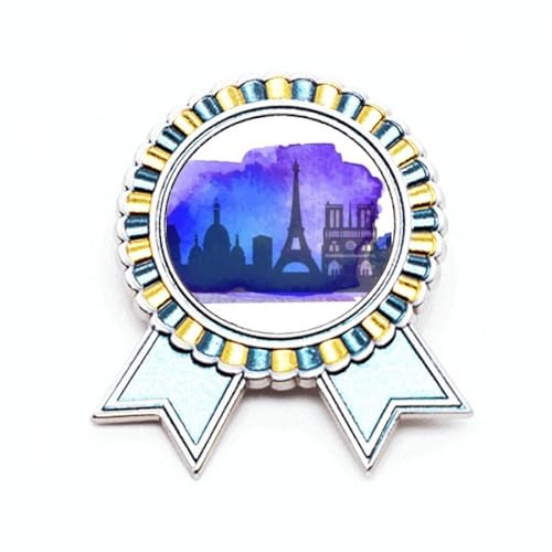 Broche Tour Eiffel bleu aquarelle en métal taille M, un accessoire parisien élégant
