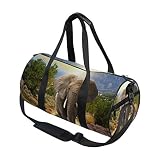 Mnsruu Sac de Sport pour Homme et Femme Motif éléphant Marchant sur la Route au Coucher du Soleil
