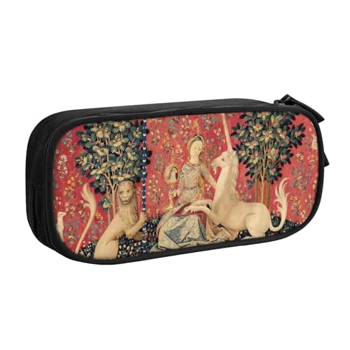 貴婦人と一角獣 1836ペンケース 筆箱 文具ケース おしゃれ 筆袋 鉛筆ケース 鉛筆のサック 中高校生 軽量 収納バッグ 学生 子供 誕生日 入学ギフト 大容量 ダブルレイヤーBlack