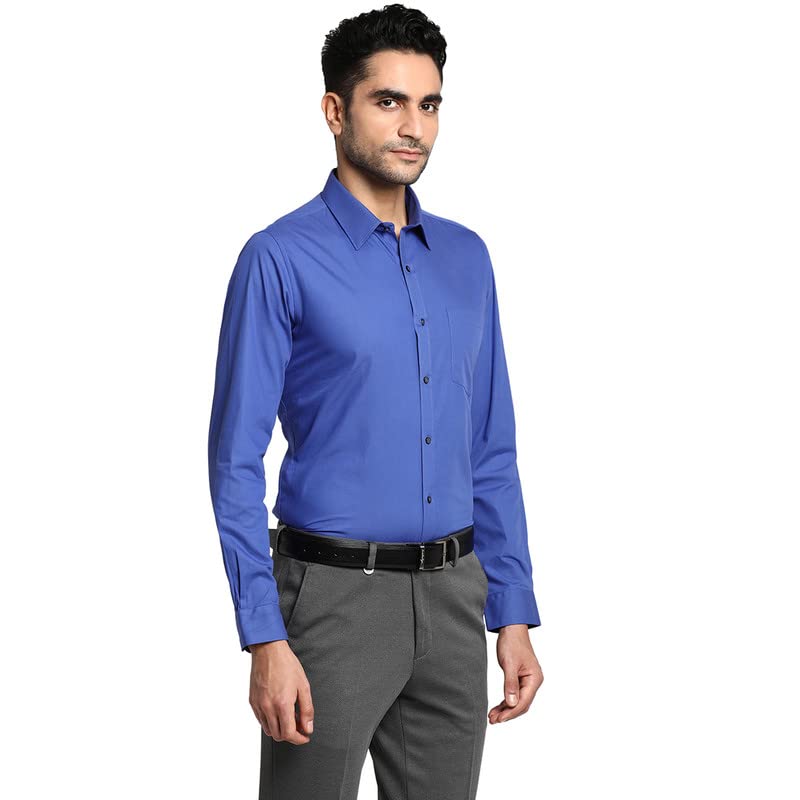Image of Turtle Men Cotton Blue Slim Fit Solid Formal Shirts