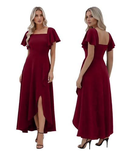 Image of LightlyKiss Women's Square Neck Backless Dress High Slit Wedding Guest Dress Formal Cocktail Party Dress