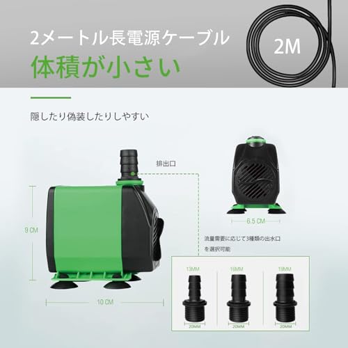 水中ポンプ 45W 吐出量3000L/H 110V 調整可能 最大揚程3M 静音設計 IPX8防水仕様 循環ポンプ 給水・排水ポンプ 水族館給水 水槽水循環