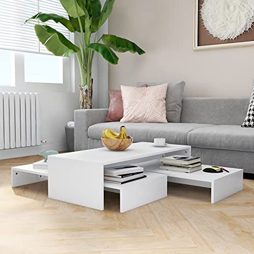 WEMYUFURN Satztisch-Set Weiß 100x100x26,5 cm Holzwerkstoff, Couchtisch, Wohnzimmertisch, Beistelltisch - für Wohnzimmer und Büro - Mittelpunkt für Ihr Zuhause