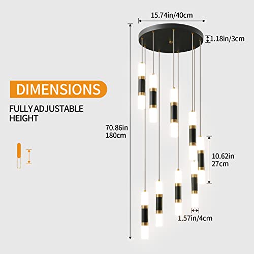 Plafonnier LED variable 54W noir et or design 9 lampes salon - 7
