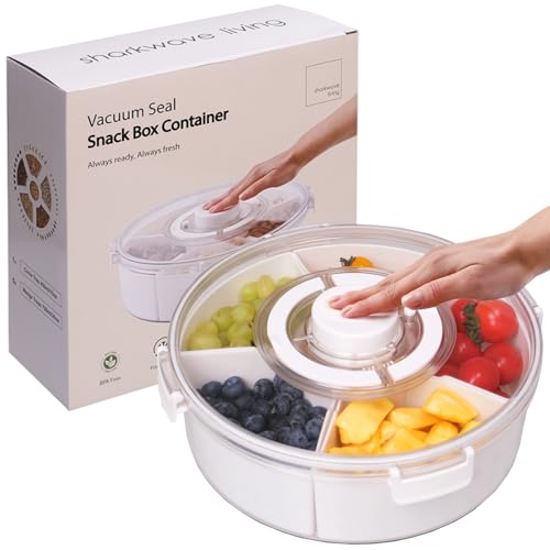 Divided Serving Tray with Lid and Handle, Vacuum Seal Snackle Box Container Keep Veggie, Fruit Snacks Nuts Fresh, Portable Charcuterie Storage for Child, Adults Travel, Party and Picnic