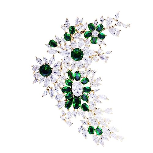 Broche zircon brillante verte BESPORTBLE élégante pour manteau