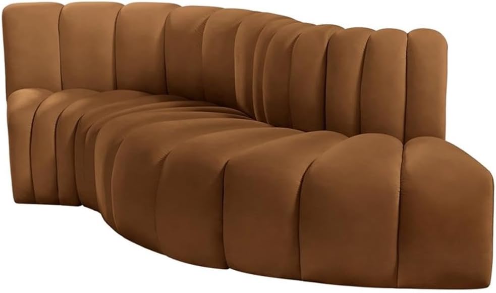 BOWERY HILL Modular Sectional Sofa, 104" W x 37" D x 30" H, Saddle Velvet Upholstery, Deep Channel Tufting, Contemporary Design, Attachment Latch, Living Room or Den Seating Configuration