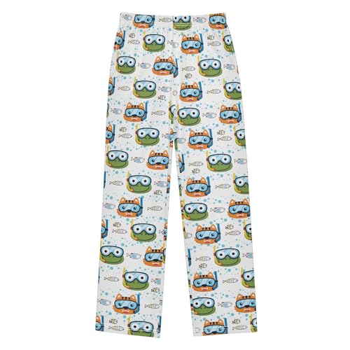 Frog Cat Diving Boys Long Pants Soft Trousers Elastic Waist Kids Lounge Bottoms with Pockets S-XL