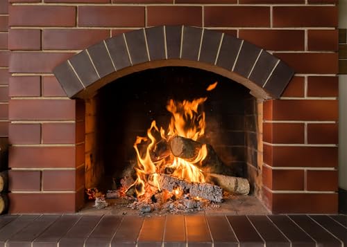 CORFOTO Brick Wall Fireplace Backdrop Fabric 5x3ft Fake Fireplace Picture Firewood Warm Fire Christmas Background for Winter Xmas Photo Props Christmas Wall Decorations Camping Poster Banner