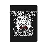 pugs-not-drugs targa in metallo retrò decorazione da parete divertente novità targa in metallo regalo creativo per caffetteria bar ristorante supermercato negozio
