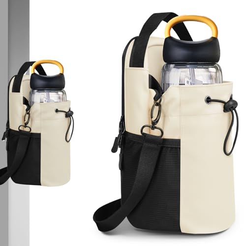 JNUYISW Sac de Sport Magnétique, Sac Banane Gym avec Bandoulière Ajustable Sac Magnétique Sport avec Fixation Aimantée pour Bouteilles d'eau de 1,5L Sac de Course pour Homme Femme (Beige)