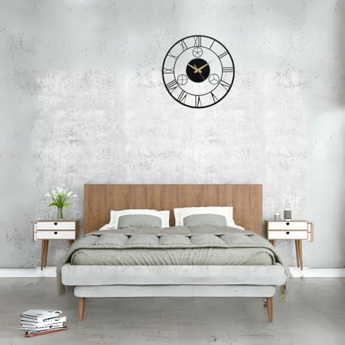 Image of Wall Clock Stylish Metal Analog Wall Clock for Living Room, Bedroom, Office, Kitchen, Home and Hall | Antique Fancy Big Size Modern Wall Watch (Black(DA-172), 40 CM)