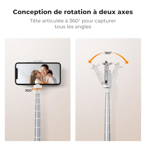 Perche à selfie trépied K&F CONCEPT 175cm blanc avec télécommande Bluetooth pour iPhone - 3