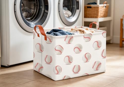 Image of CLOCOR Rectangular Storage Basket,Collapsible Fabric Storage Container,Gift Basket(Baseball)