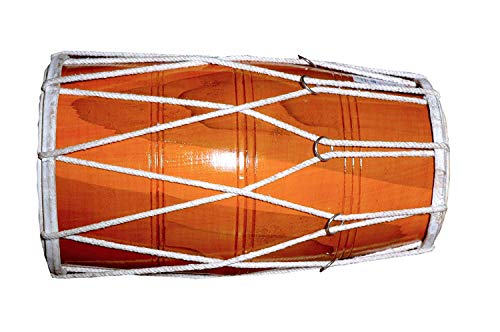 Dholak indio de madera hecho a mano, instrumento musical folk, cuerda de trono atada