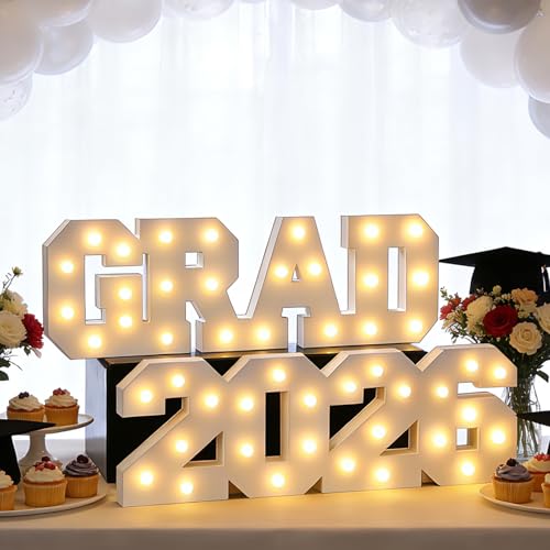 2026 Graduation Decorations- Light Up Letters GRAD 2026 Class of 2026 Graduation Party Decorations Sign-Ornaments for Class of 2026 Preschool High School College Table Centerpieces Decor Party Supplies