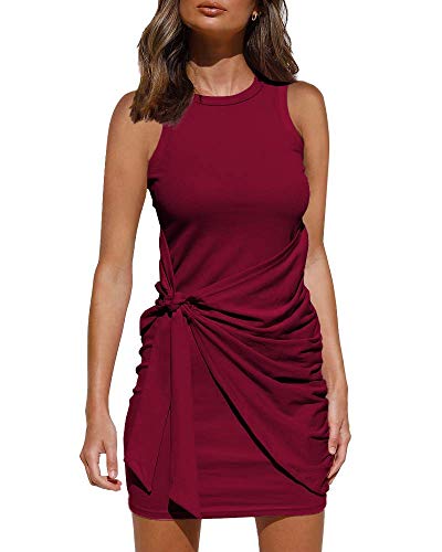 ZBYY Women Summer Casual Tank Dress Sleeveless Sexy Ruched Stretchy Bodycon Short Mini Dresses Club T Shirt Beach Dress