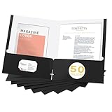 Zzrywuty File Folders with Pockets Letter Size, 50-Pack Paper Folders with Card Slot, Two Pocket Folders for School Students, Businessmen, Home and Office Workers（Black）